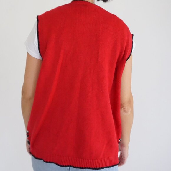Vintage Alfred Dunner Red Holiday Knit Vest Snowflake Scottie Dog Grandmacore L - Picture 2 of 7